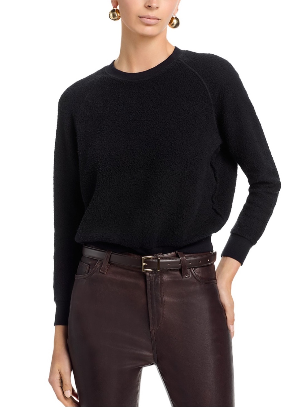 NWT PerfectWhiteTee Ziggy Crewneck Fleece Sweatshirt Black Size L